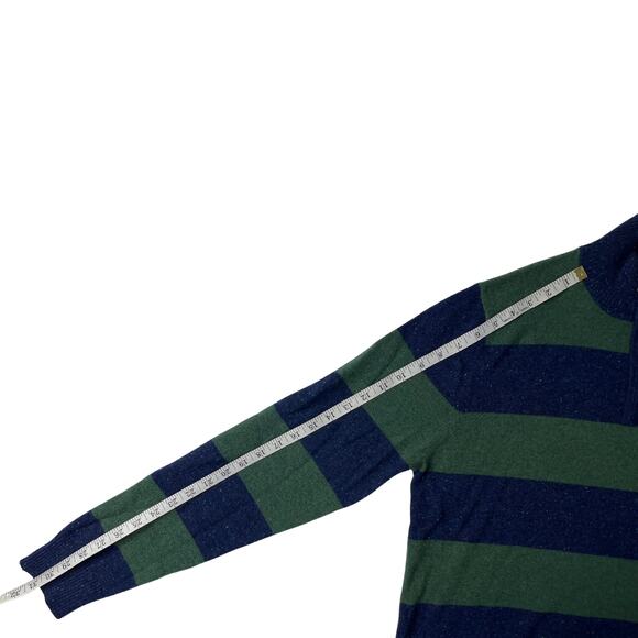 1-39 QI CASHMERE Men's Sweater Zip-Henley Blue/Green Striped Medium - Picture 16 of 16
